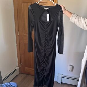 Abercrombie & Fitch Open Front Sheer Sleeve Midi Dress